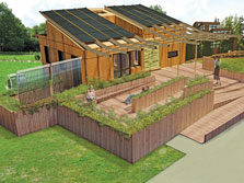Computer-generated image of the Lawrence Technological University 2007 Solar Decathlon house.
